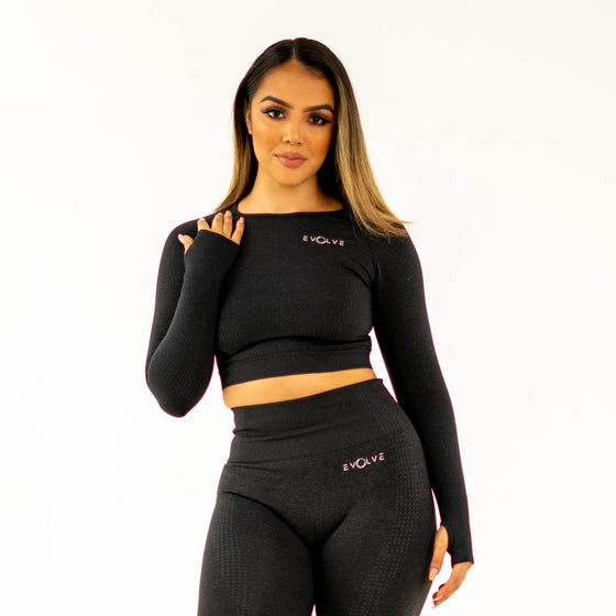 Marvel Seamless LS Crop Top - Black