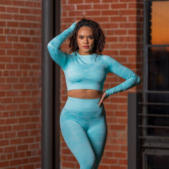 Rebel Seamless Crop Top (Camo Mint Blue) - Live Evolutionary