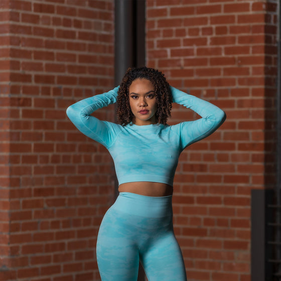 Rebel Seamless Crop Top (Camo Mint Blue) - Live Evolutionary